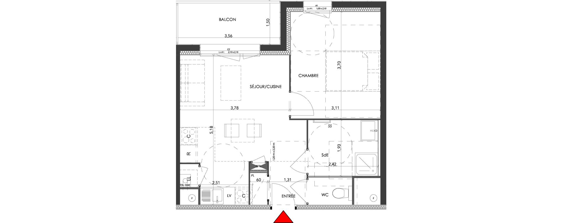Appartement T2 de 38,33 m2 &agrave; Saran Centre