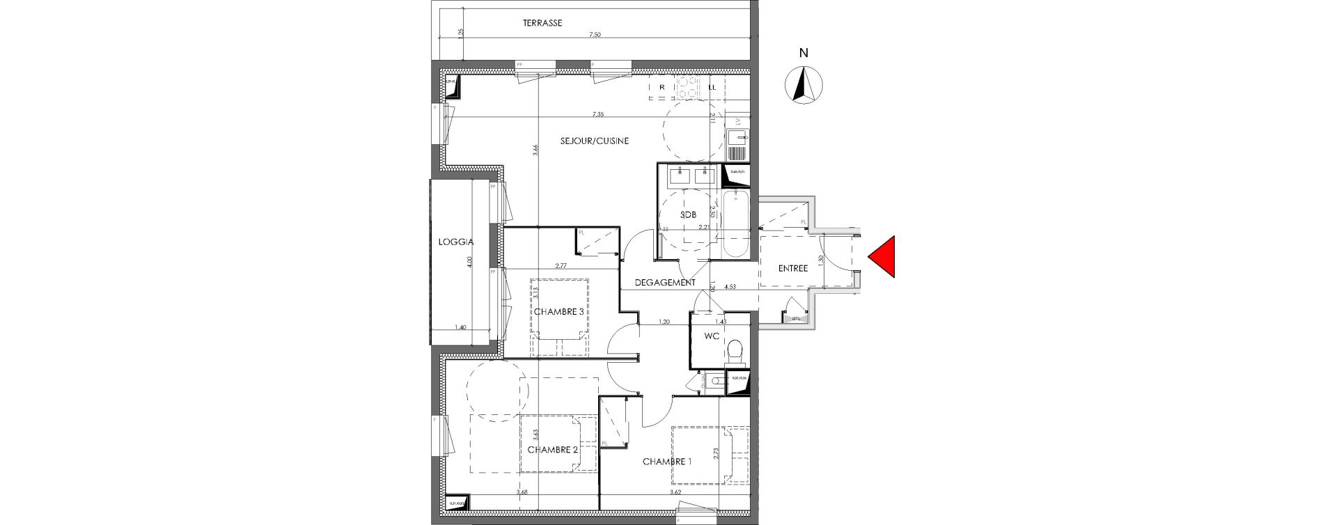 Appartement T4 de 72,94 m2 &agrave; Saran Centre