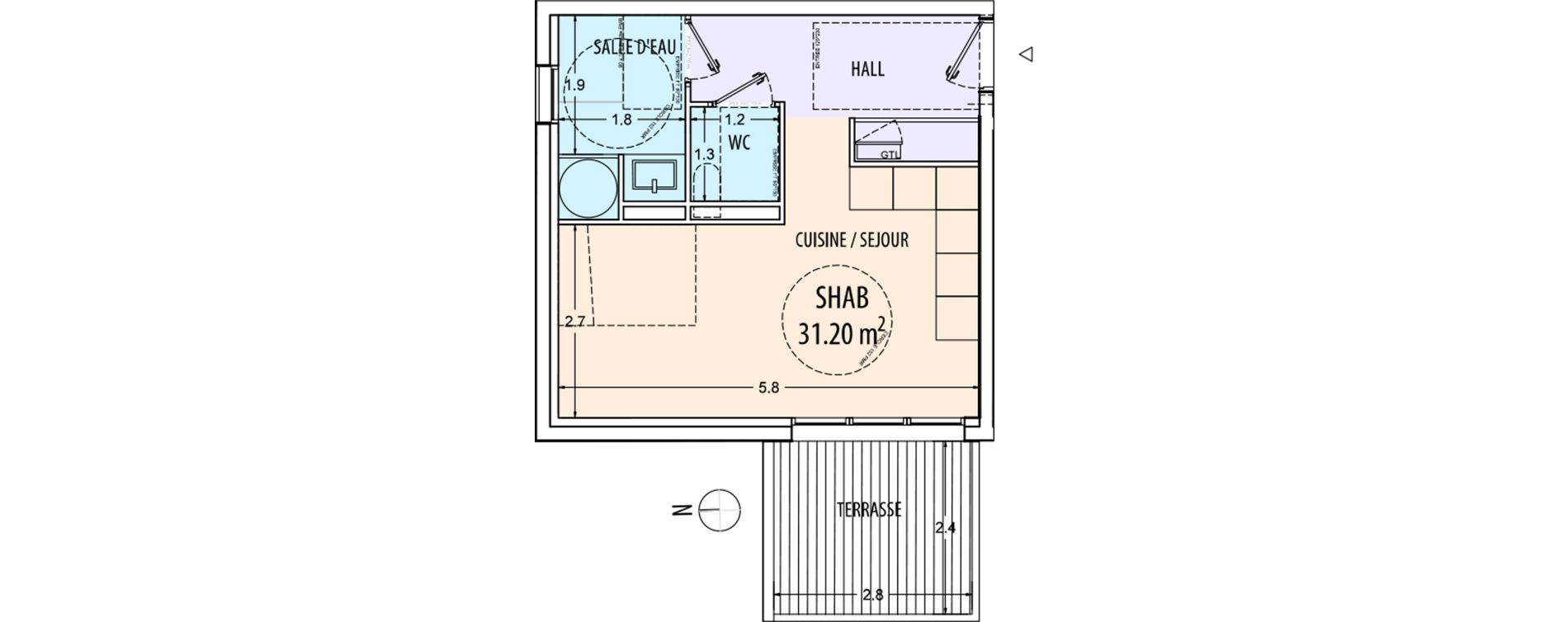 Appartement T1 de 31,20 m2 à Ajaccio Centre