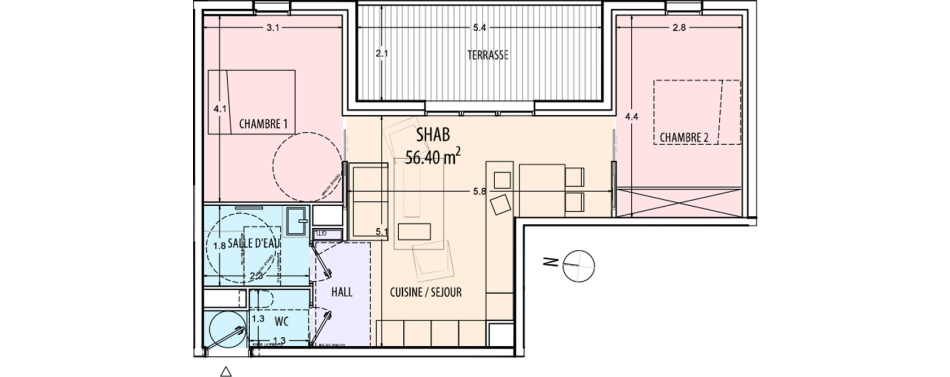 Appartement T2 de 56,40 m2 à Ajaccio Centre