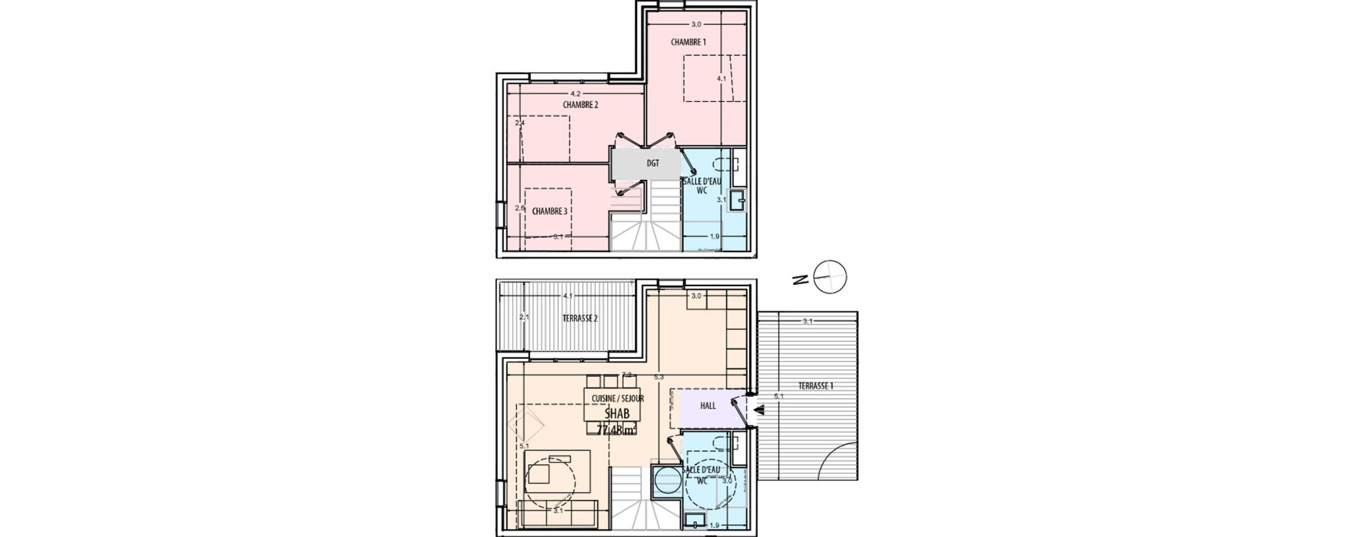 Duplex T3 de 77,48 m2 à Ajaccio Centre