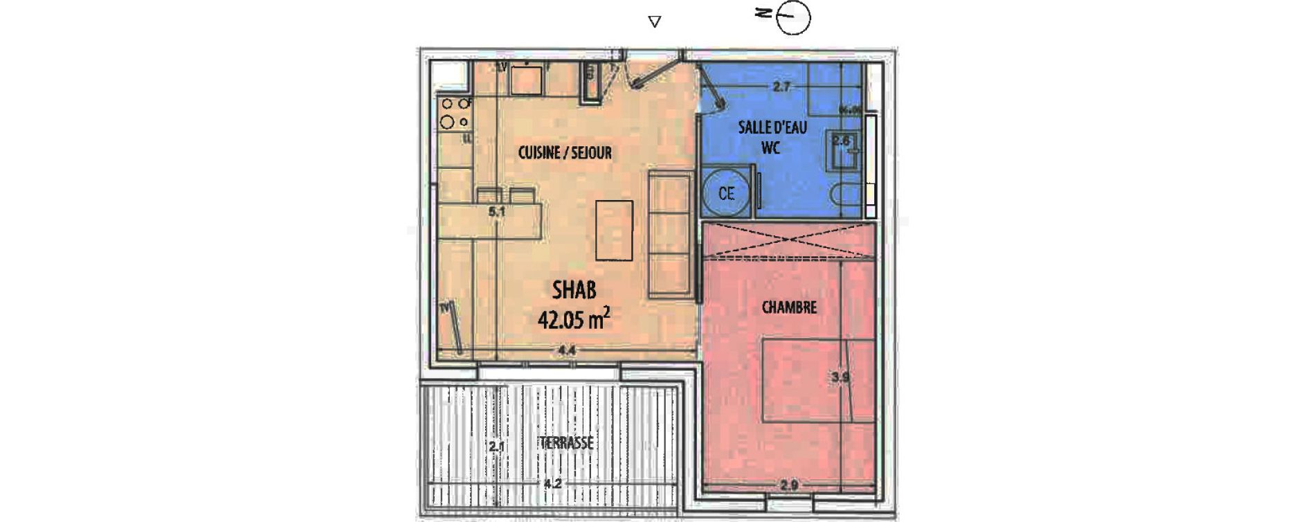 Appartement T2 de 42,05 m2 &agrave; Ajaccio Centre