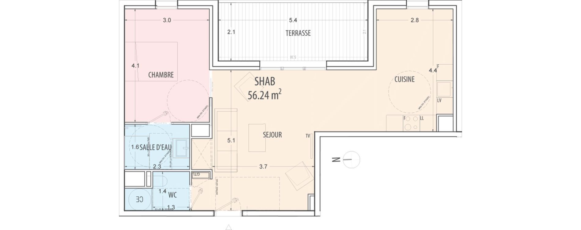 Appartement T3 de 56,24 m2 à Ajaccio Centre