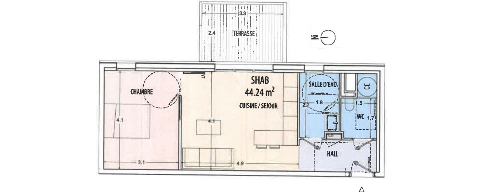 Appartement T2 de 44,24 m2 &agrave; Ajaccio Centre