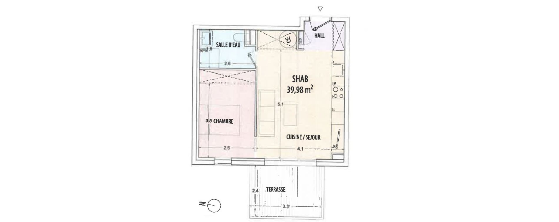 Appartement T2 de 39,98 m2 &agrave; Ajaccio Centre