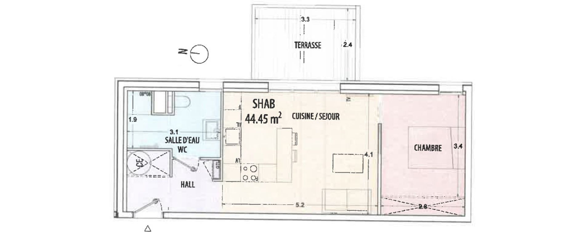 Appartement T2 de 44,45 m2 &agrave; Ajaccio Centre