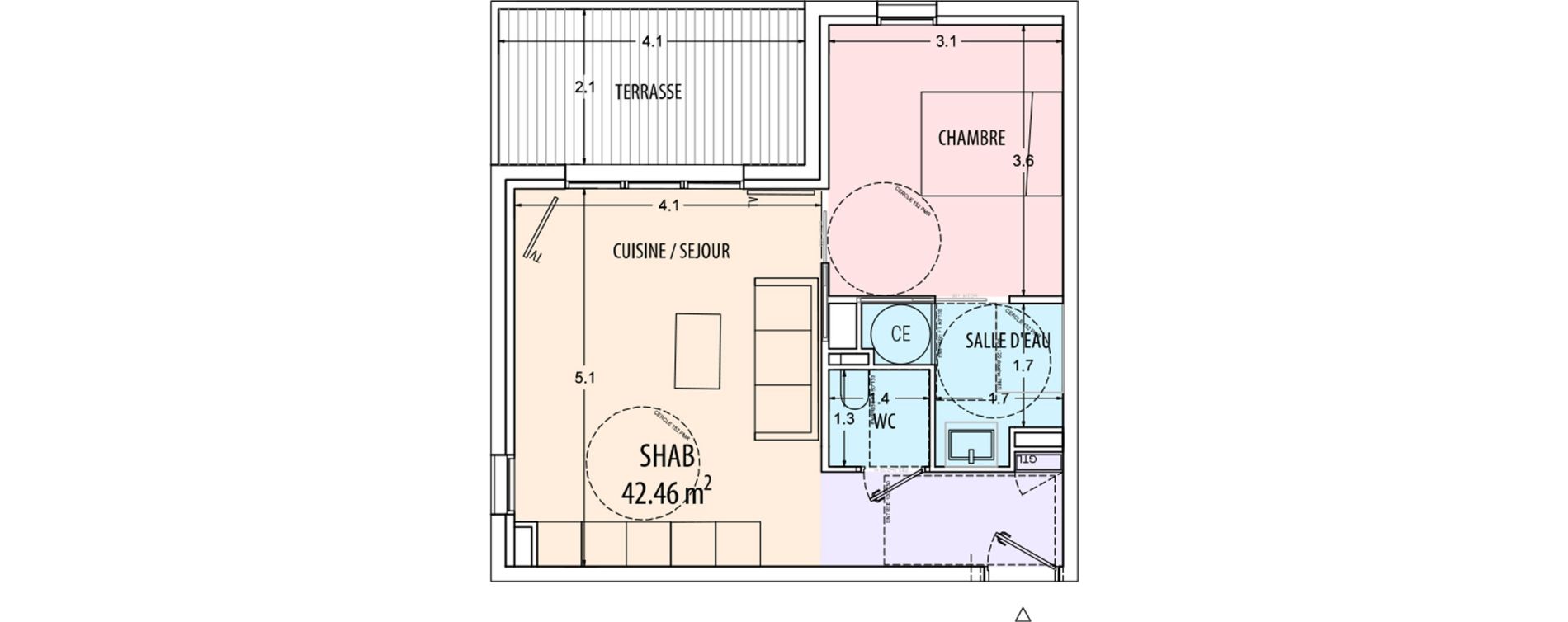 Appartement T2 de 42,46 m2 &agrave; Ajaccio Centre