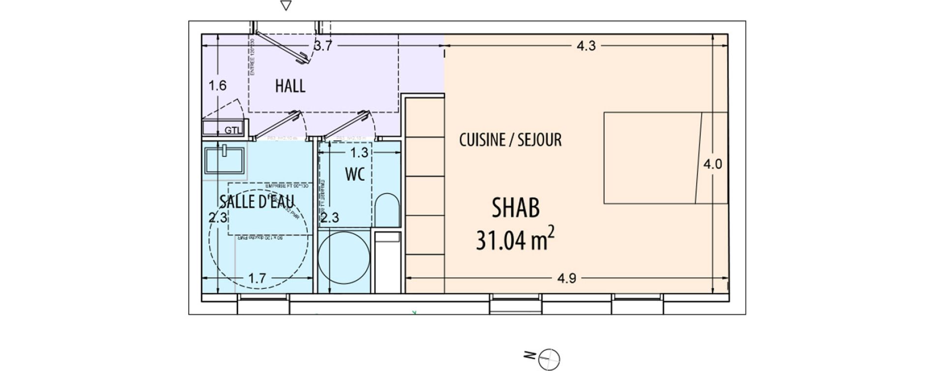 Appartement T1 de 31,04 m2 &agrave; Ajaccio Centre