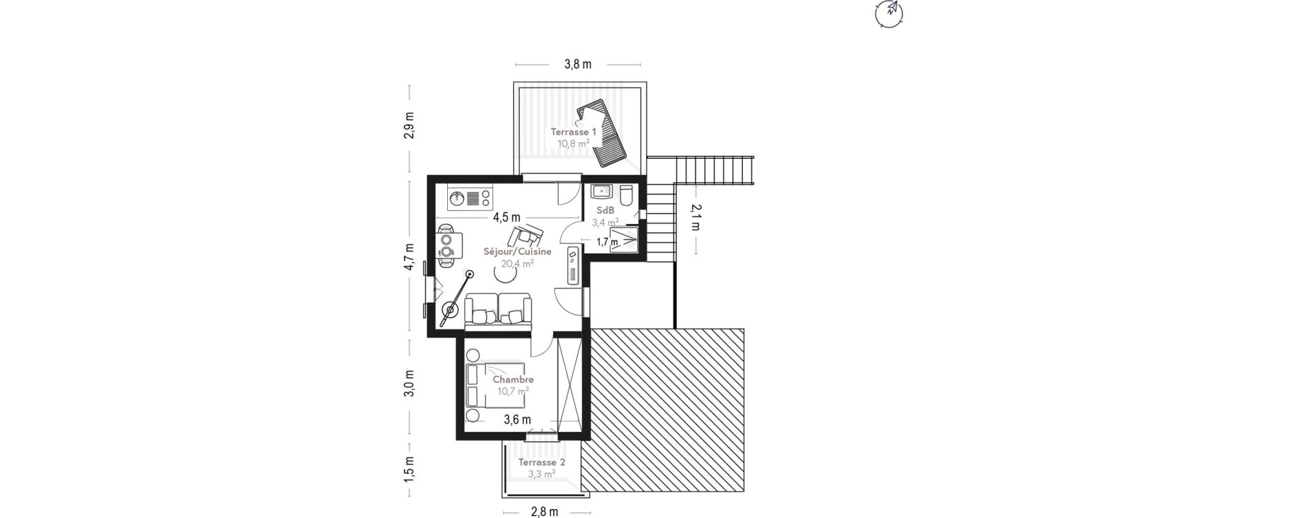 Appartement T2 de 34,70 m2 &agrave; Lecci Centre
