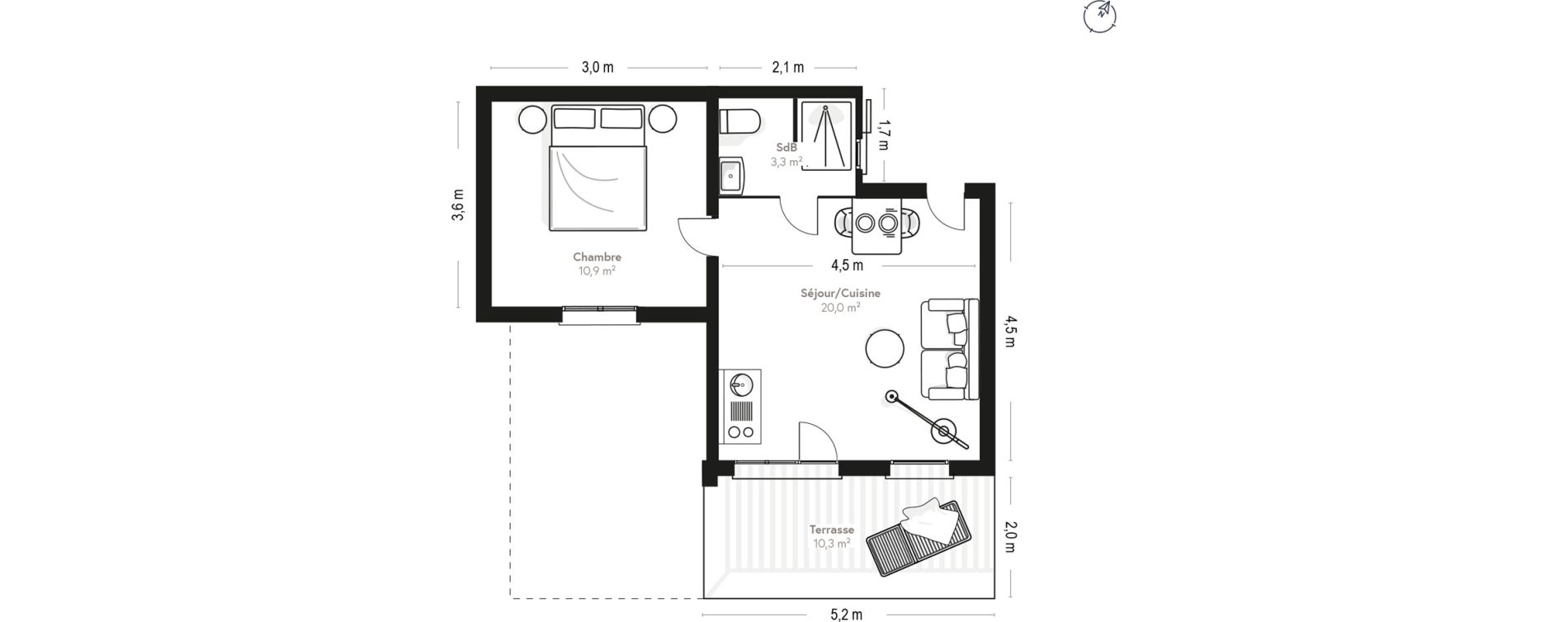 Appartement T2 de 34,70 m2 à Lecci Centre
