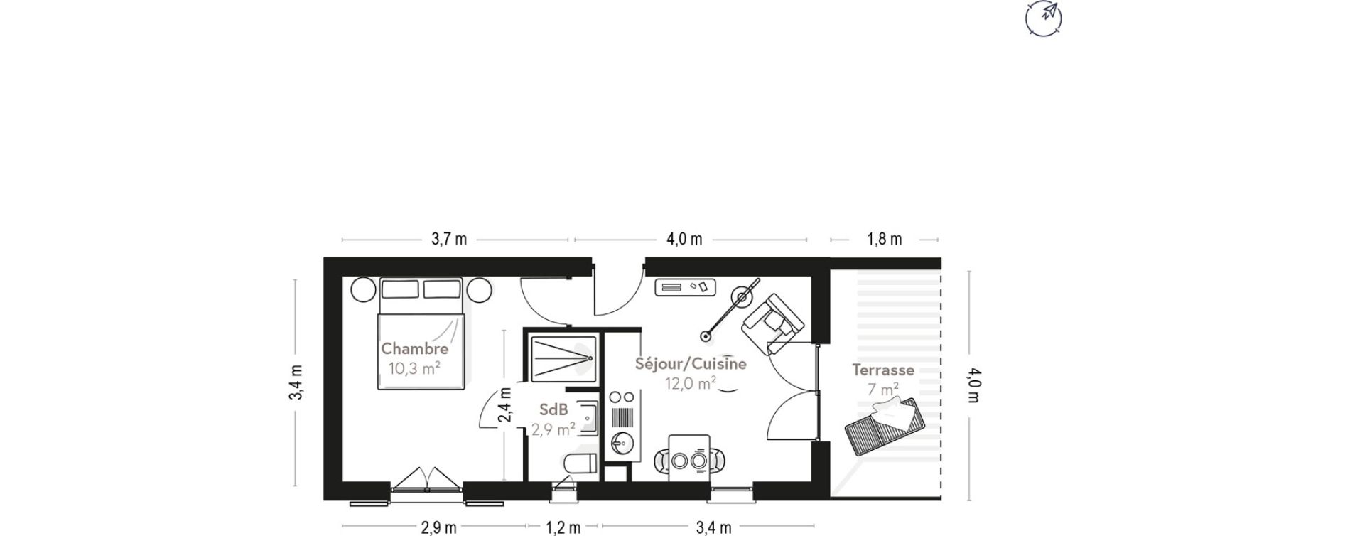 Appartement T2 de 25,50 m2 à Lecci Centre