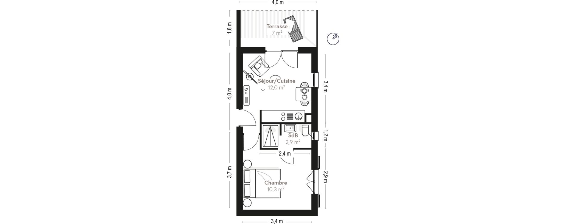 Appartement T2 de 25,50 m2 &agrave; Lecci Centre