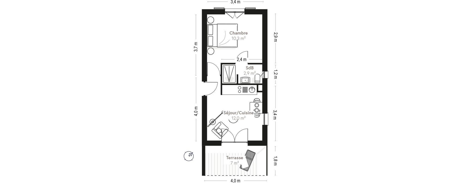 Appartement T2 de 25,50 m2 &agrave; Lecci Centre
