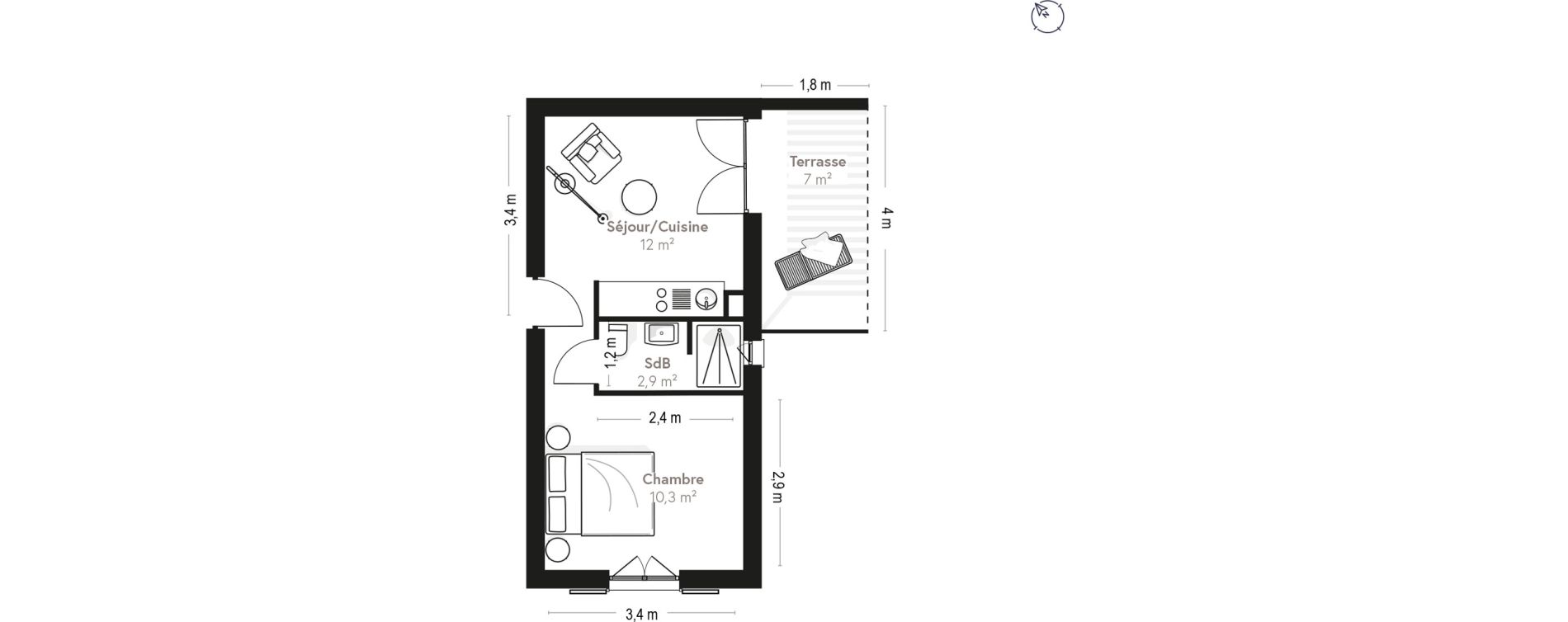 Appartement T2 de 25,50 m2 &agrave; Lecci Centre