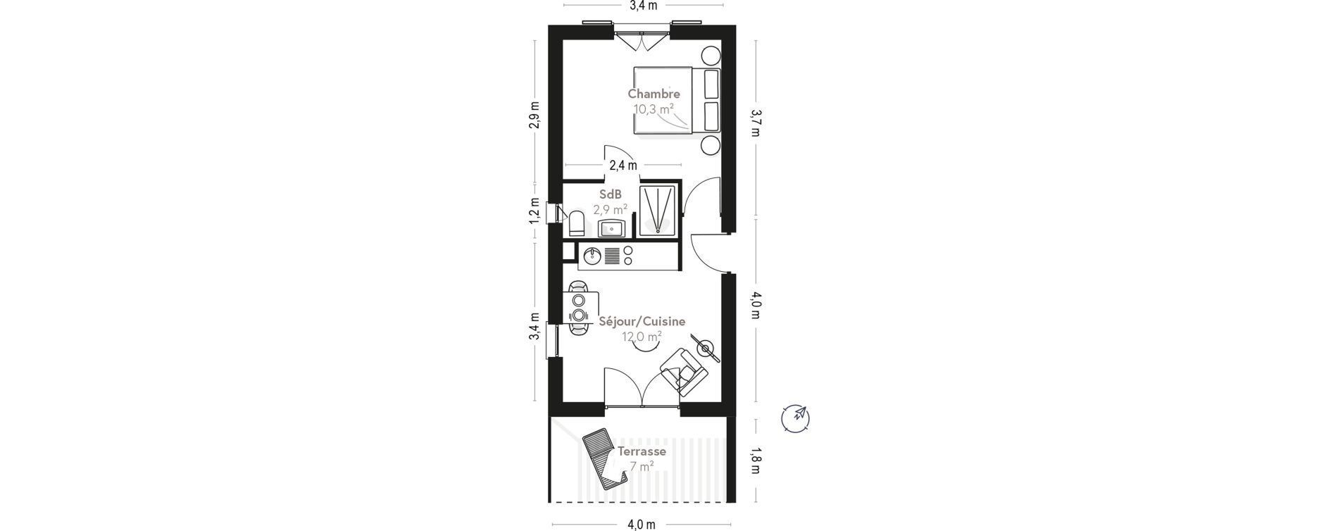 Appartement T2 de 25,50 m2 &agrave; Lecci Centre