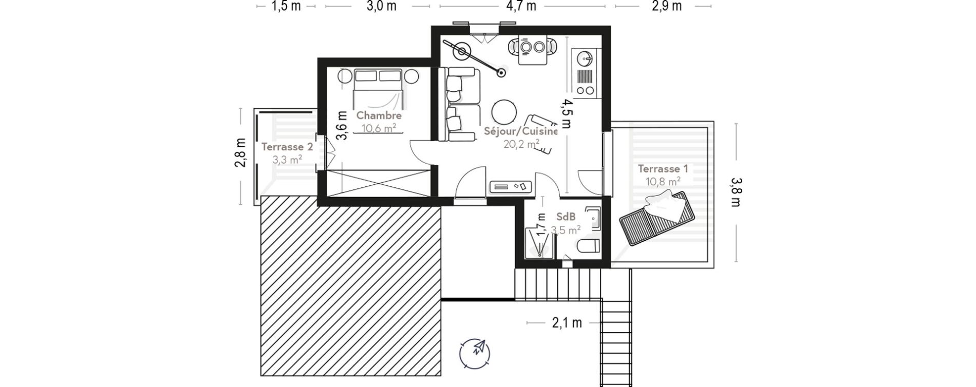 Appartement T2 de 34,70 m2 &agrave; Lecci Centre