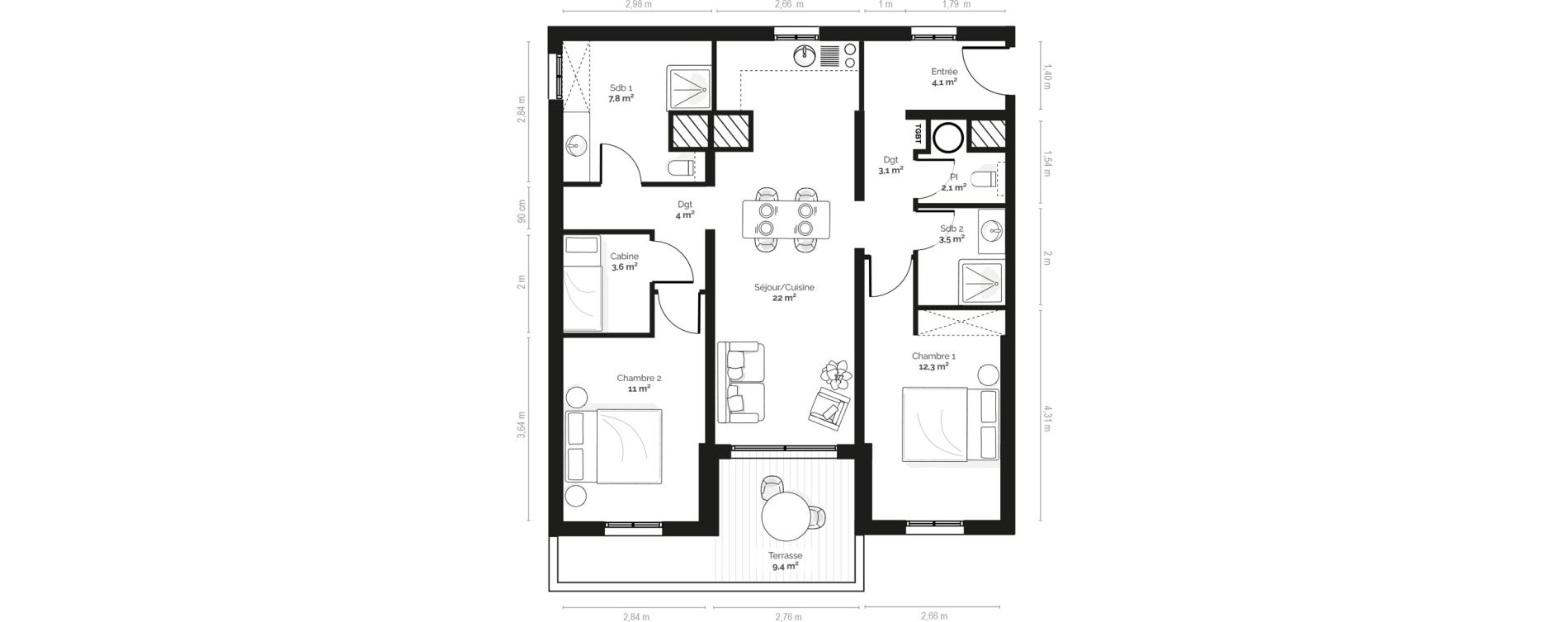 Appartement T3 meubl&eacute; de 73,50 m2 &agrave; Pianottoli-Caldarello Centre