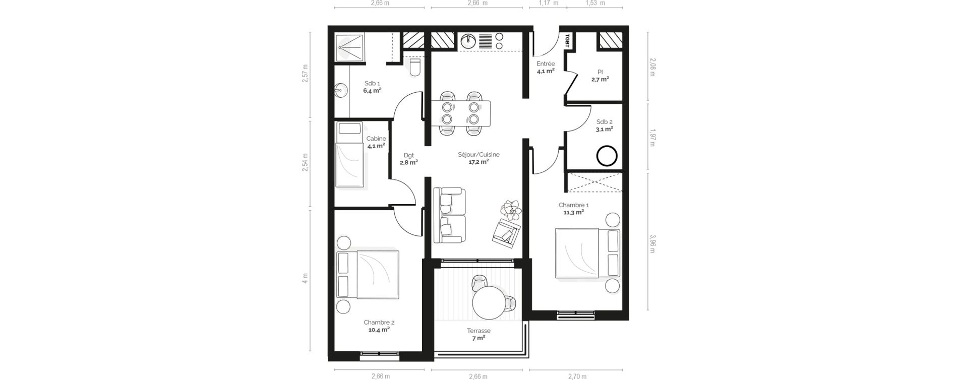 Appartement T3 meubl&eacute; de 62,20 m2 &agrave; Pianottoli-Caldarello Centre