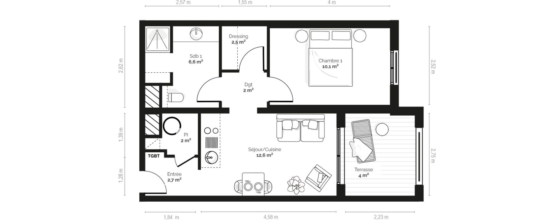 Appartement T2 meubl&eacute; de 38,60 m2 &agrave; Pianottoli-Caldarello Centre