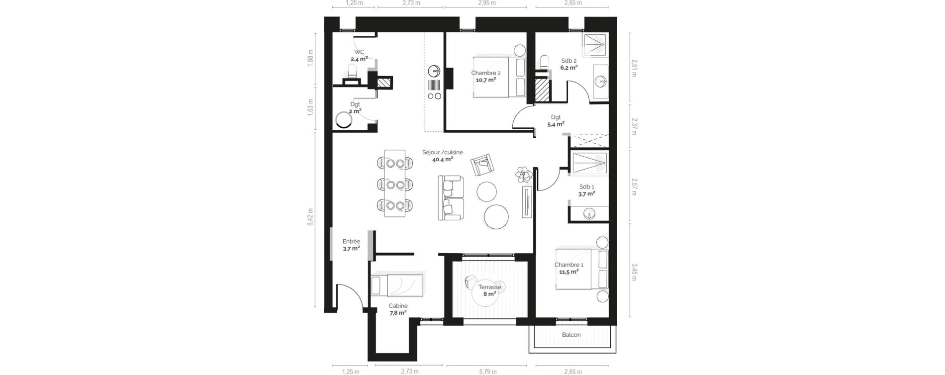 Appartement T3 bis meubl&eacute; de 93,70 m2 &agrave; Pianottoli-Caldarello Centre