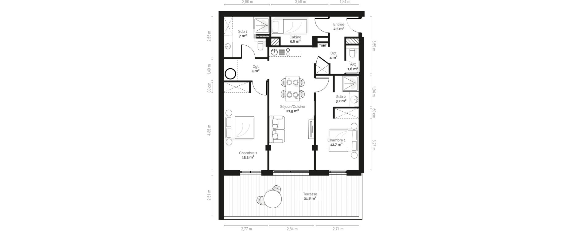 Appartement T3 meubl&eacute; de 77,90 m2 &agrave; Pianottoli-Caldarello Centre