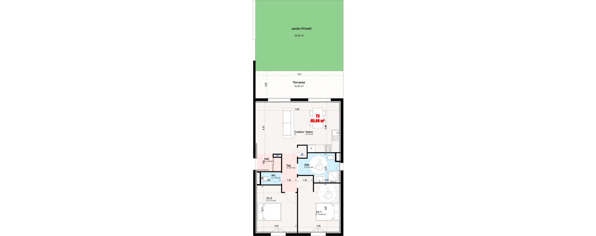 Appartement T3 de 65,86 m2 &agrave; Cervione Centre
