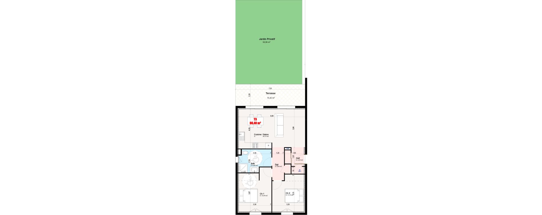 Appartement T3 de 66,40 m2 &agrave; Cervione Centre