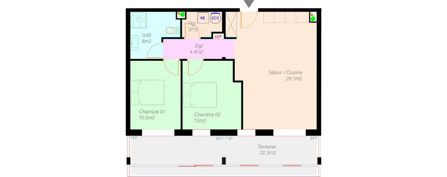 Appartement T3 de 62,30 m2 &agrave; Lucciana Centre