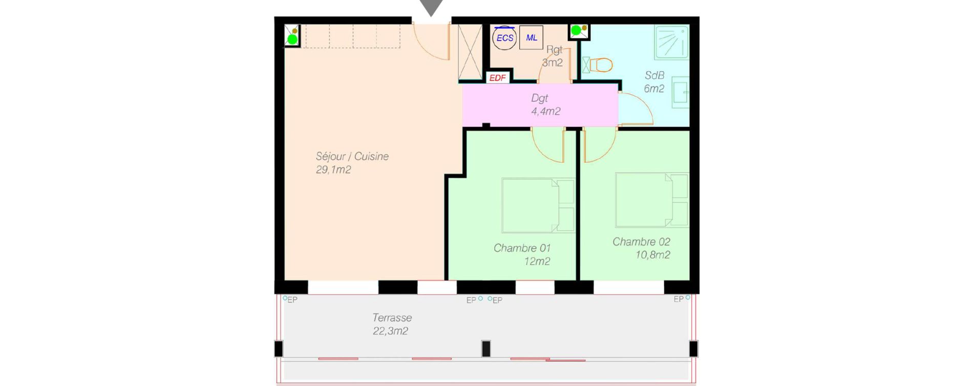 Appartement T3 de 62,30 m2 &agrave; Lucciana Centre