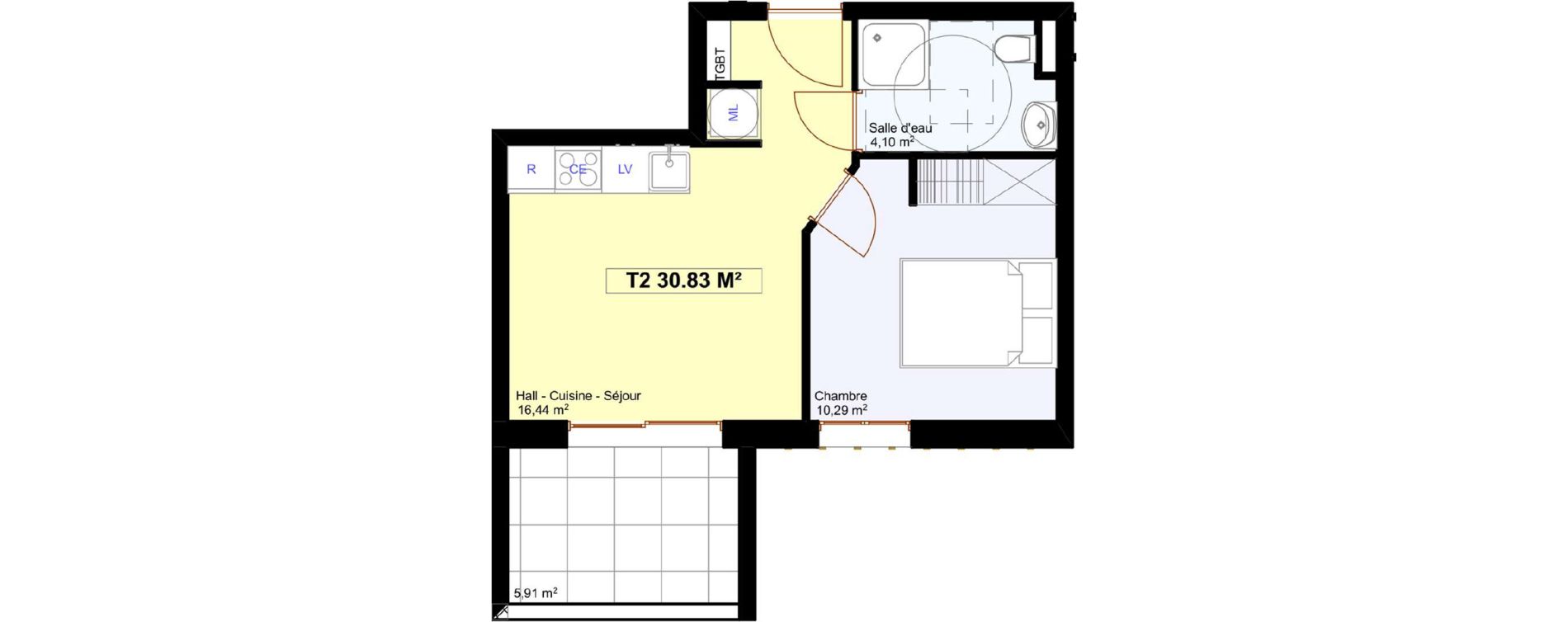 Appartement T2 de 30,83 m2 &agrave; Monte Centre