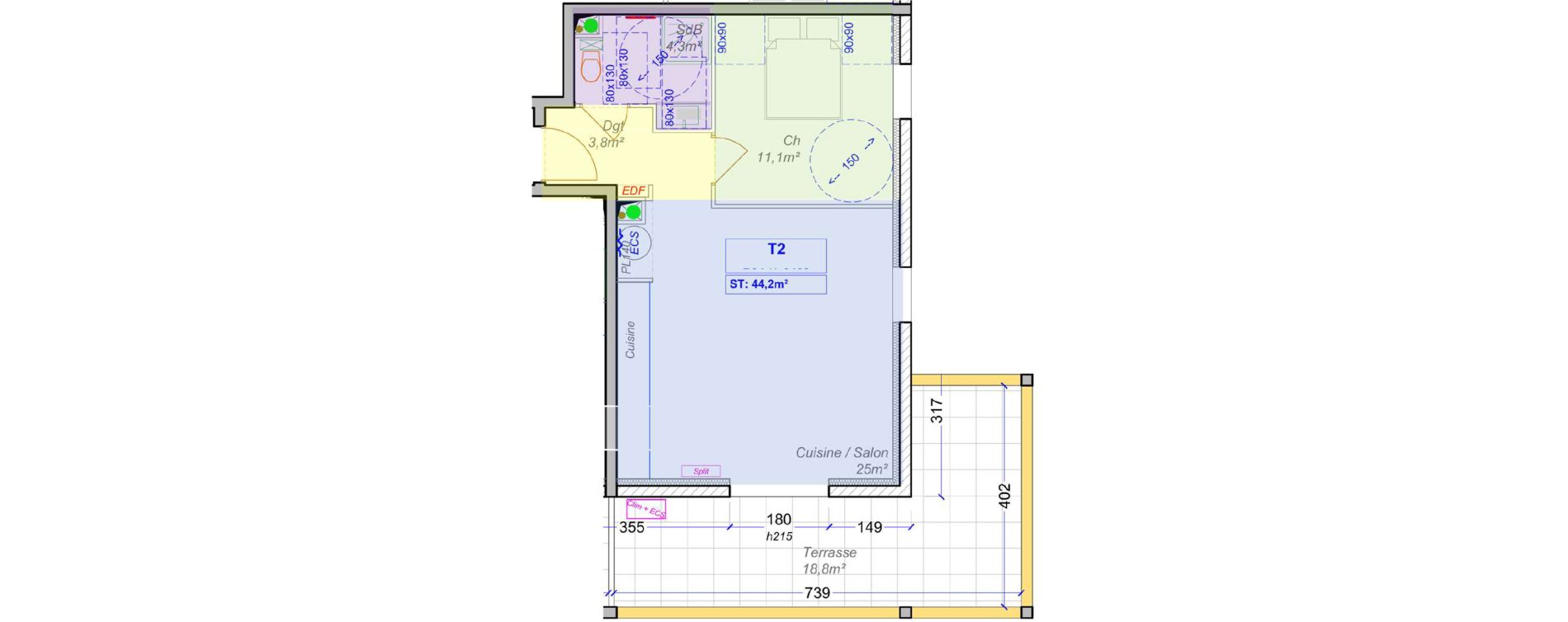 Appartement T2 de 41,40 m2 &agrave; Monte Centre