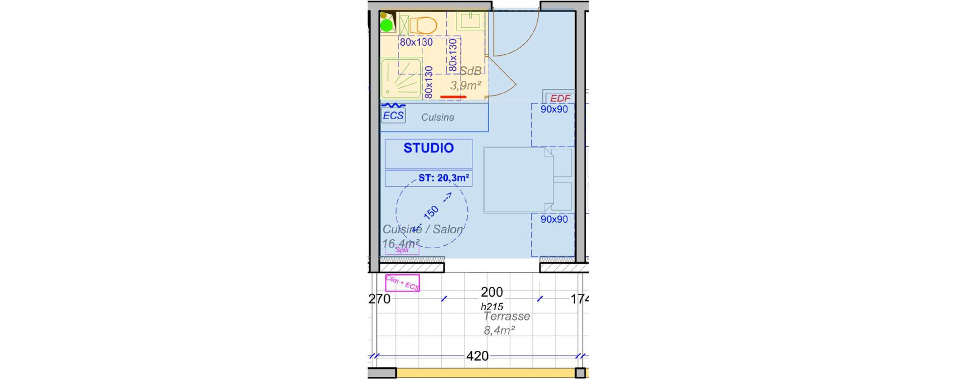 Appartement T1 de 20,30 m2 &agrave; Monte Centre