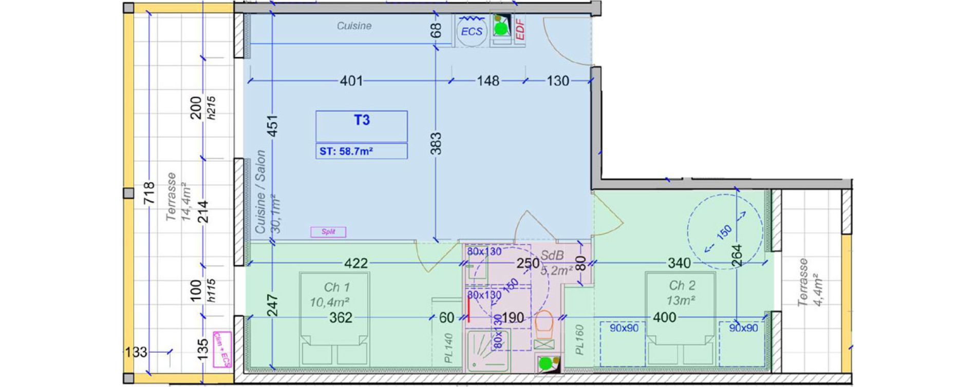 Appartement T3 de 58,70 m2 &agrave; Monte Centre