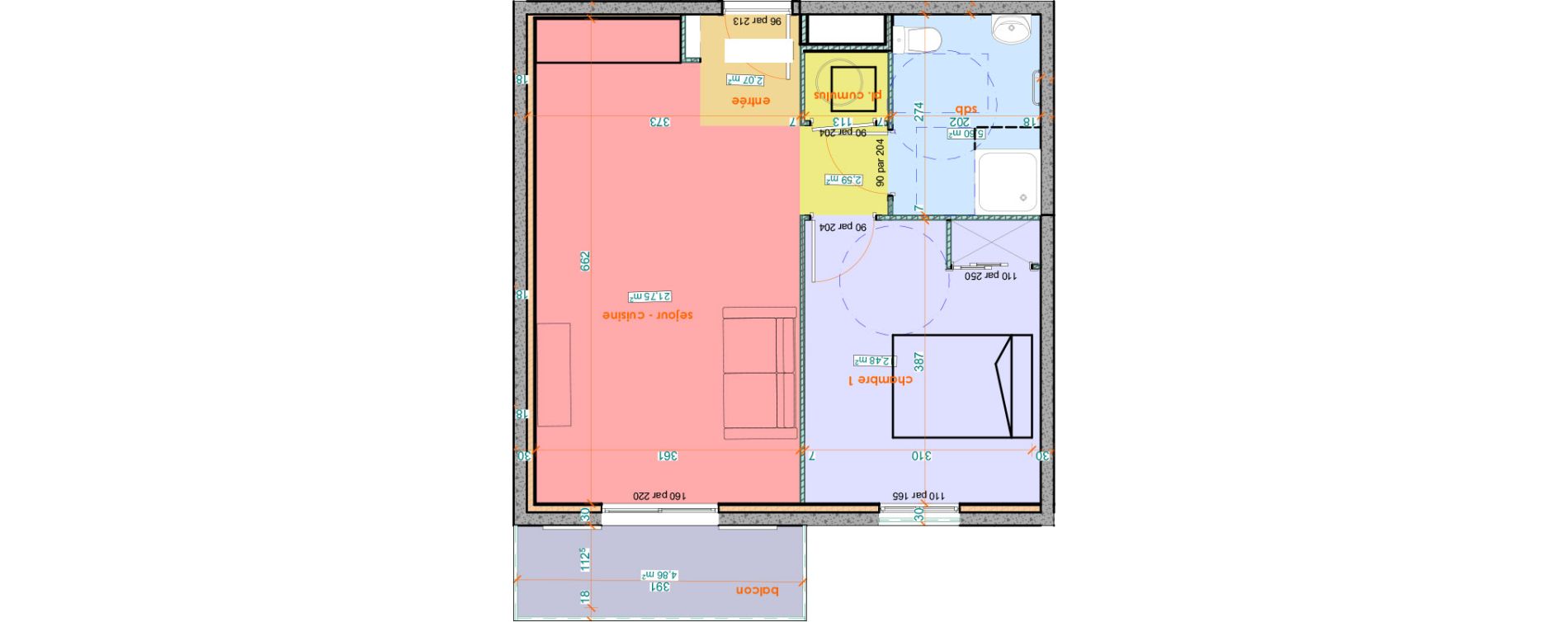 Appartement T2 de 44,49 m2 &agrave; Saint-Florent Centre