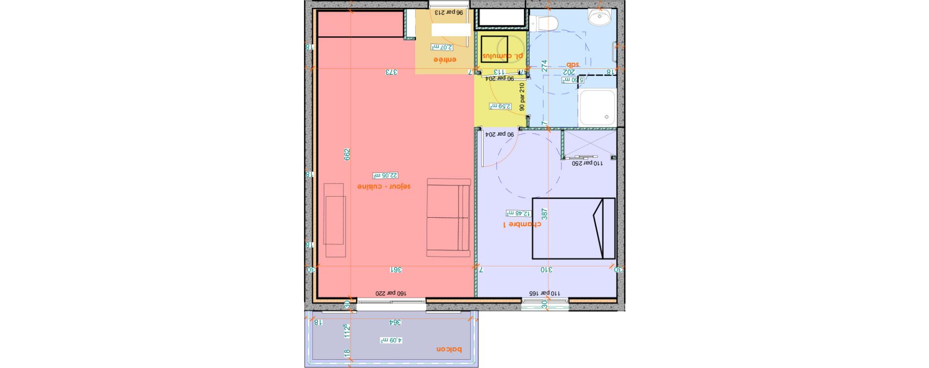 Appartement T2 de 44,79 m2 &agrave; Saint-Florent Centre