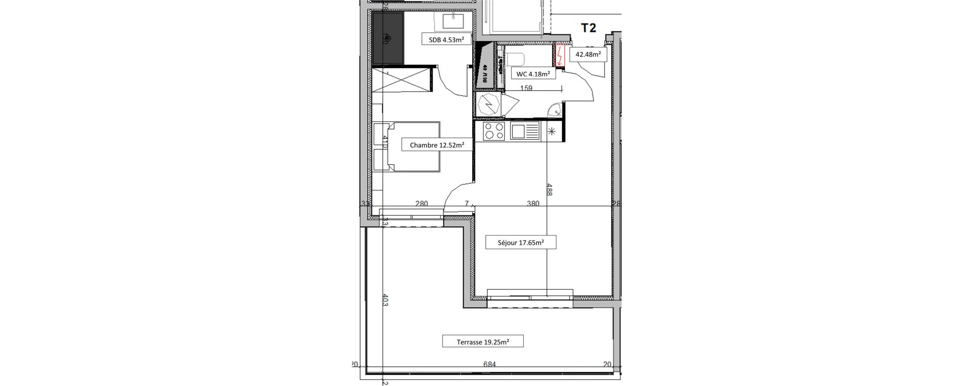Appartement T2 de 42,48 m2 &agrave; Venzolasca Centre