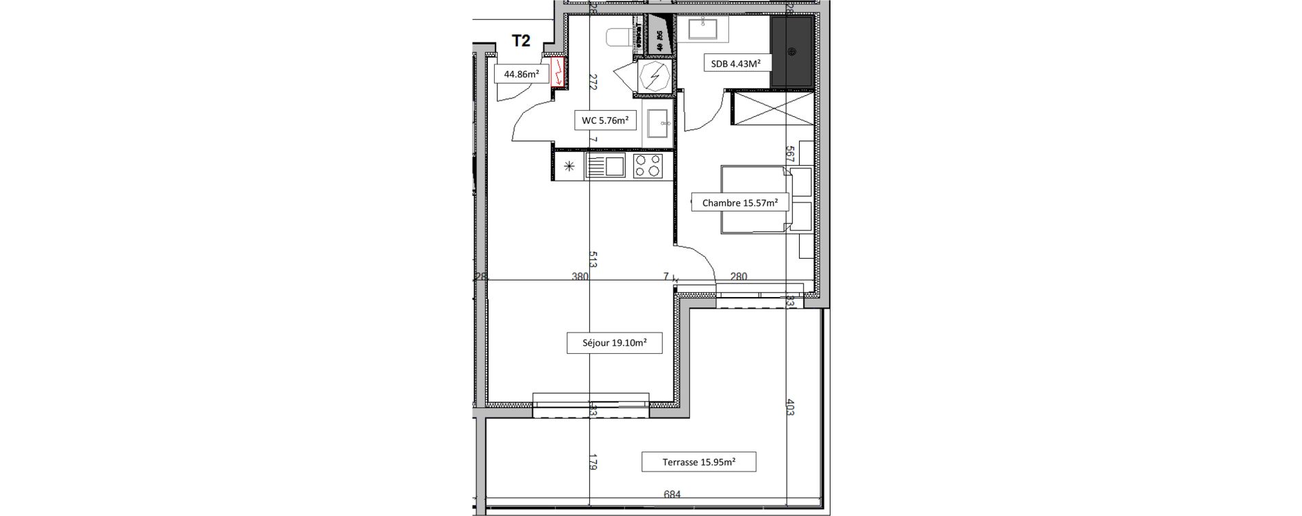 Appartement T2 de 48,19 m2 &agrave; Venzolasca Centre