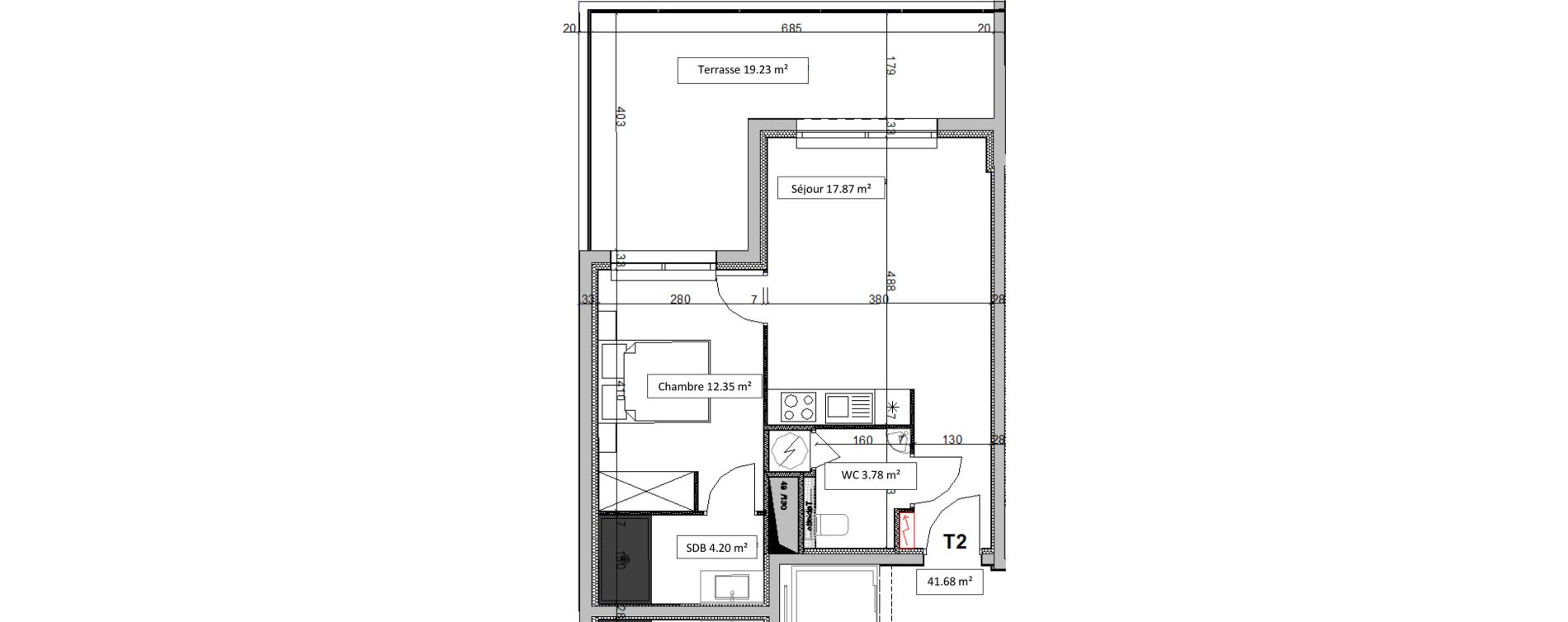 Appartement T2 de 41,68 m2 &agrave; Venzolasca Centre