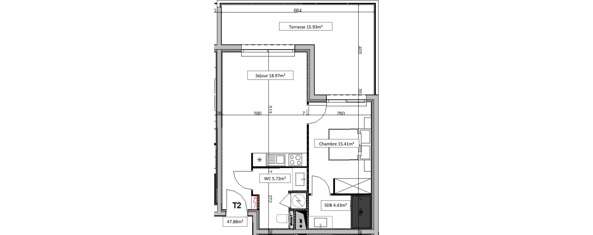 Appartement T2 de 47,88 m2 &agrave; Venzolasca Centre