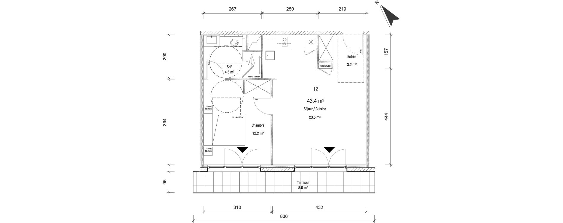 Appartement T2 de 43,40 m2 &agrave; Charleville-M&eacute;zi&egrave;res Centre