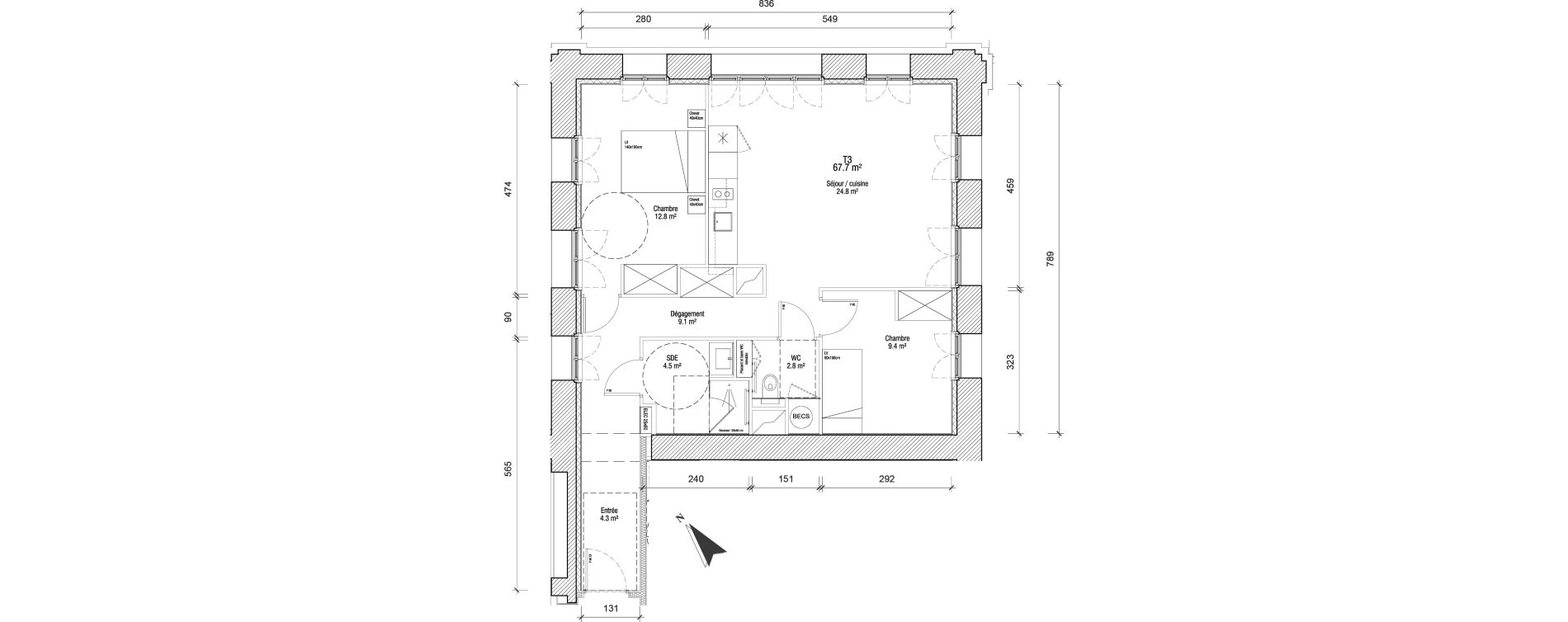 Appartement T3 de 67,70 m2 à Charleville-Mézières Centre