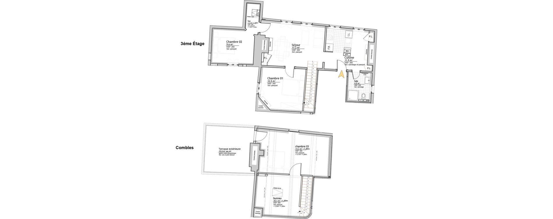 Duplex T4 de 81,30 m2 &agrave; Troyes G&eacute;n&eacute;ral de gaulle