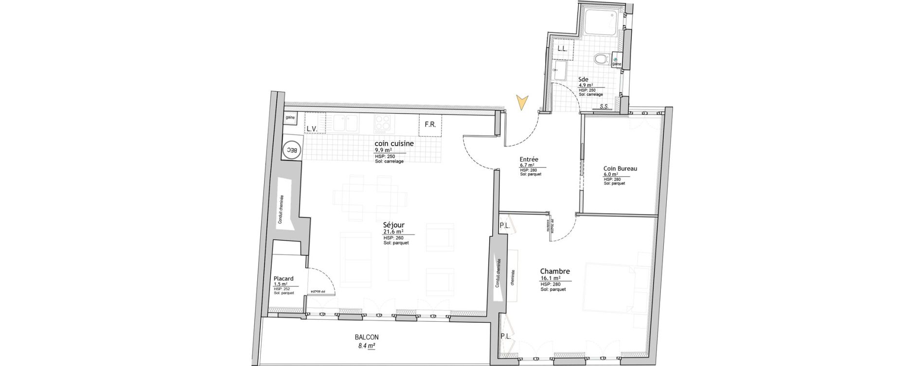 Appartement T2 de 66,70 m2 &agrave; Troyes G&eacute;n&eacute;ral de gaulle