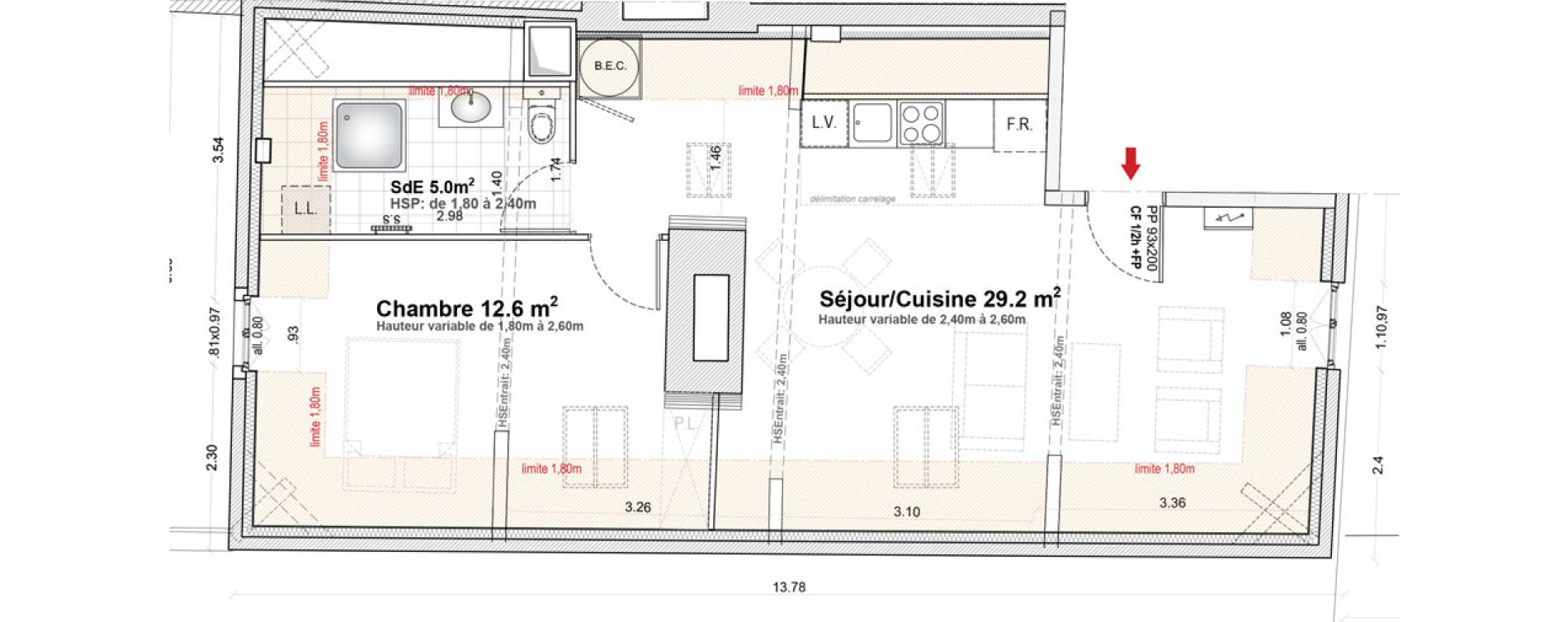 Appartement T2 de 46,80 m2 &agrave; Troyes G&eacute;n&eacute;ral de gaulle