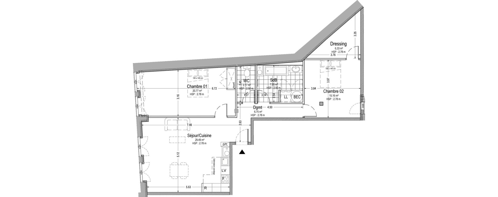 Appartement T3 de 89,22 m2 &agrave; Troyes G&eacute;n&eacute;ral de gaulle