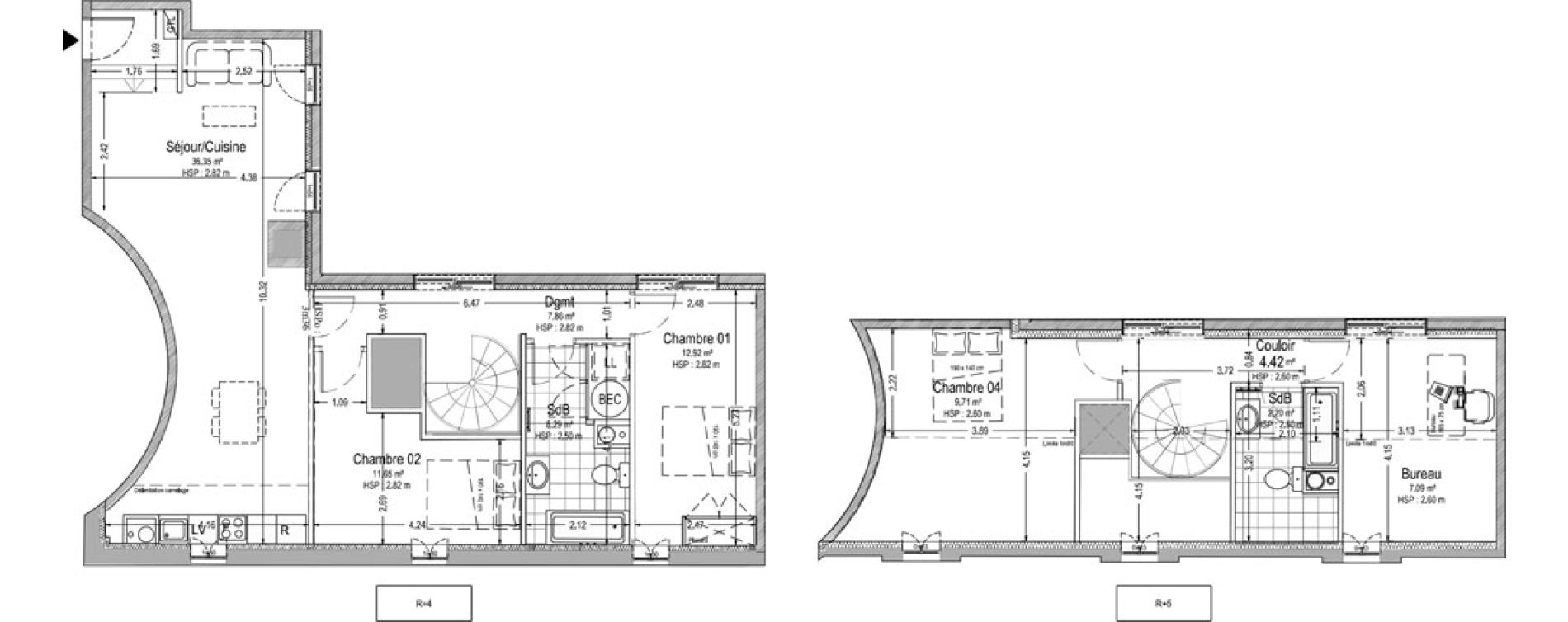 Duplex T4 de 100,49 m2 &agrave; Troyes G&eacute;n&eacute;ral de gaulle
