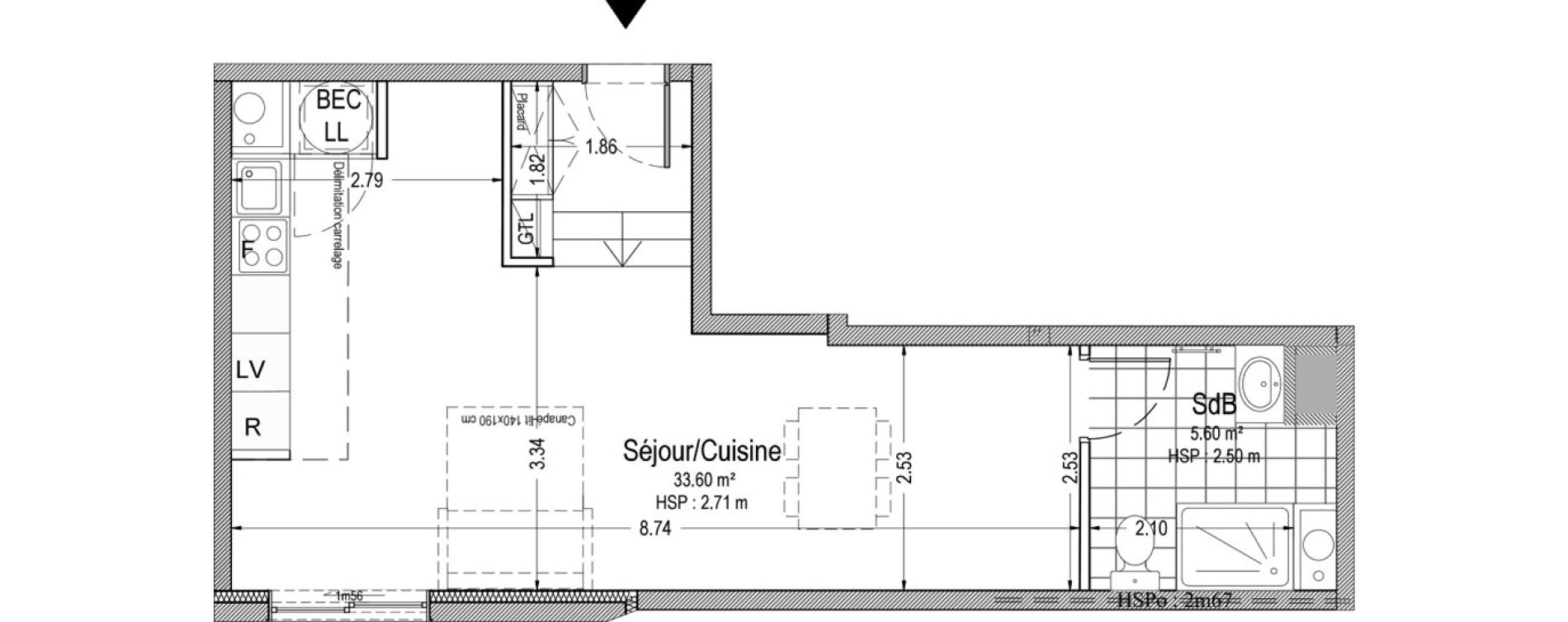 Appartement T1 de 39,20 m2 &agrave; Troyes G&eacute;n&eacute;ral de gaulle