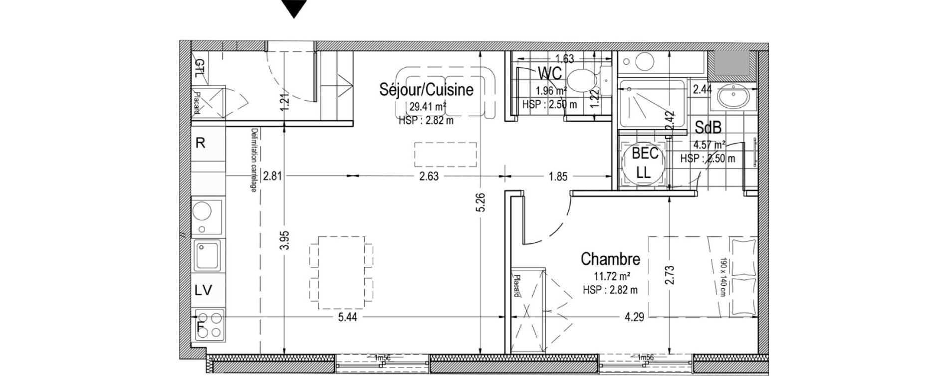 Appartement T2 de 47,66 m2 &agrave; Troyes G&eacute;n&eacute;ral de gaulle