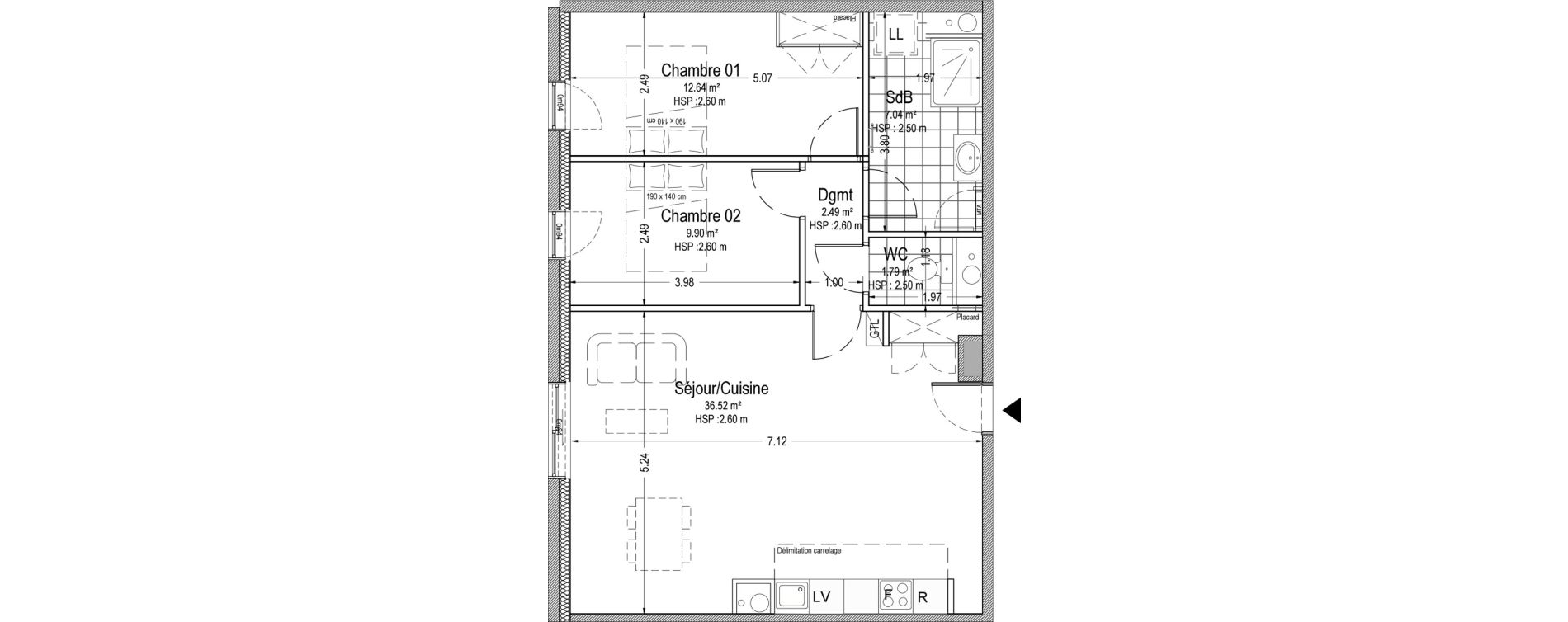 Appartement T3 de 70,38 m2 &agrave; Troyes G&eacute;n&eacute;ral de gaulle
