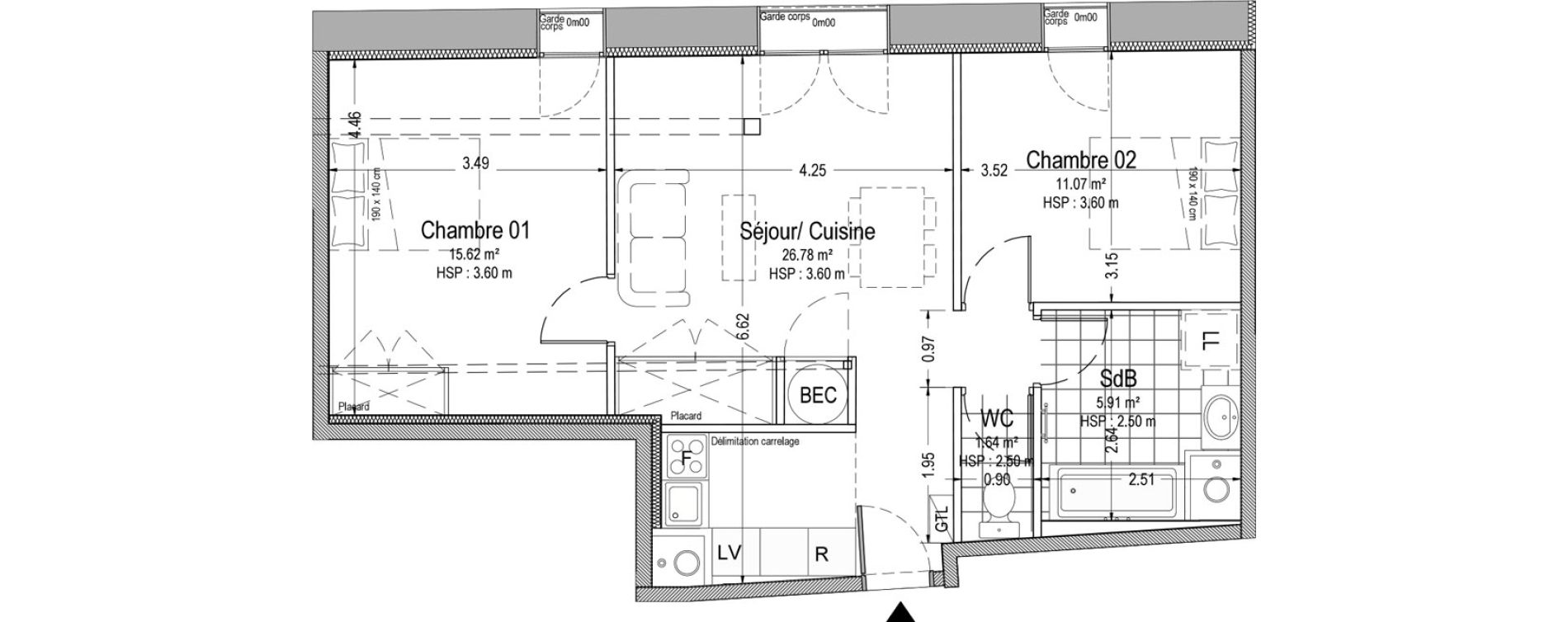 Appartement T3 de 61,02 m2 &agrave; Troyes G&eacute;n&eacute;ral de gaulle